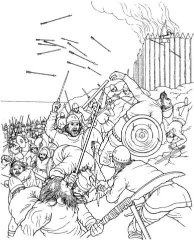 Fight In A Burning Village  Coloring Page